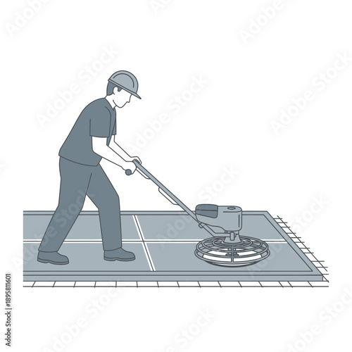Construction Worker Polishing Floor With Rotary Machine For Smooth Finish