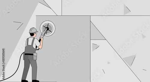 Construction Worker Polishing Surface With Rotary Tool