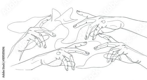 Multiple hands reaching out to each other in a gesture of unity and cooperation.