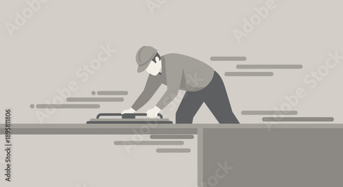 Construction Worker Smoothing Concrete Surface With Trowel Machine Dynamic Motion