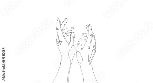 Simple line drawing of two hands reaching upwards with fingers spread.