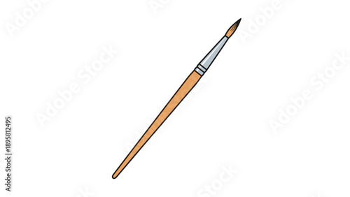 Slim artist paint brush with a wooden handle and a fine dark bristle tip shown at an angle on a white background.