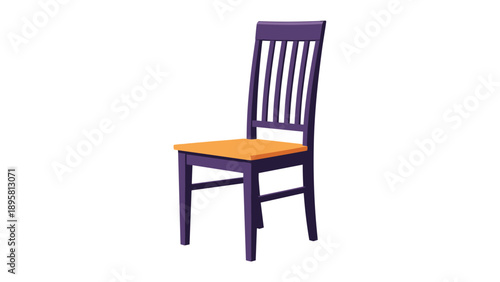 Modern wooden dining chair painted in deep purple with an orange seat cushion shown against a clean white background.