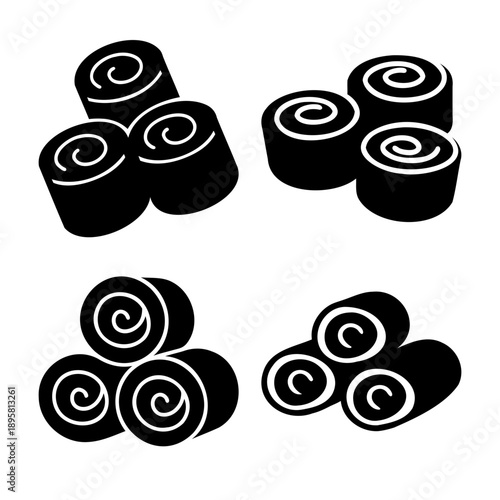 Illustrative set of rolled items icon in various groups and orientations