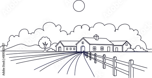 Farm Landscape with Barn and Fence
