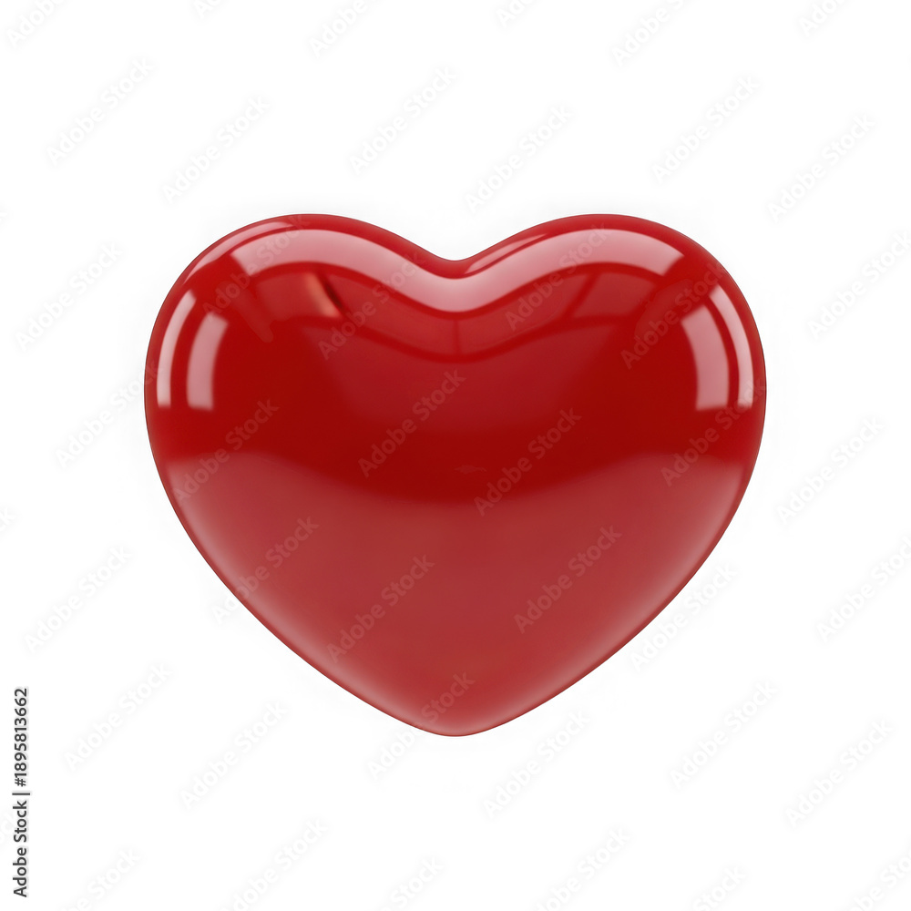 Fototapeta premium Glossy red heart shape isolated with a reflective surface transparent background