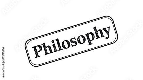 Slanted rectangular stamp with rounded corners featuring the word philosophy in a classic serif font on a white background.