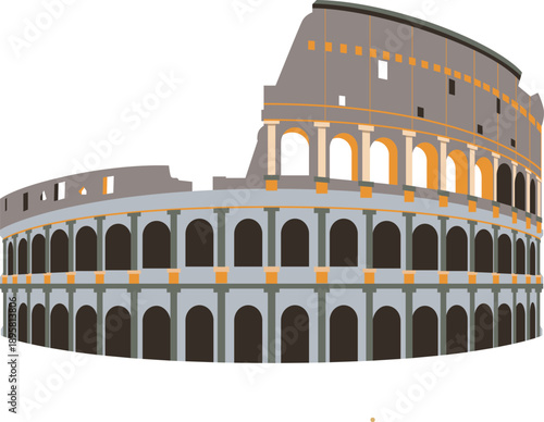 Flat vector illustration of the Colosseum, the iconic ancient Roman amphitheater in Rome, Italy. Clean geometric shapes and soft muted colors with modern minimal style. Isolated on white background, s