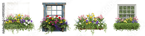 Fotografía Beautiful Spring Window Flower Boxes with Colorful Tulips and Greenery