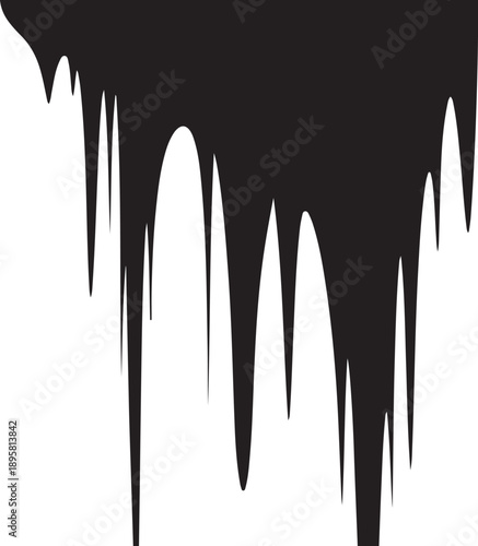 Black paint drips on white background in abstract design