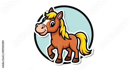 Cartoon horse with yellow mane and tail on a blue background