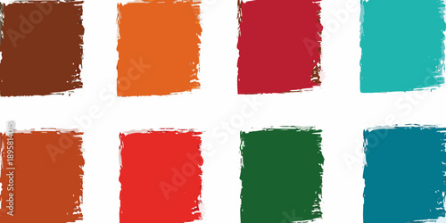 Abstract arrangement of colorful paint brush strokes on a white background