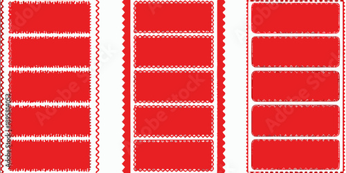 A collection of vibrant red rectangular frames with decorative scalloped edges