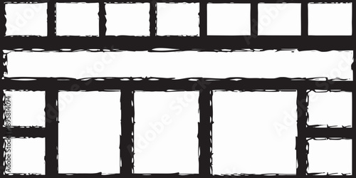 Black and white abstract illustration of a window frame with rectangular shapes