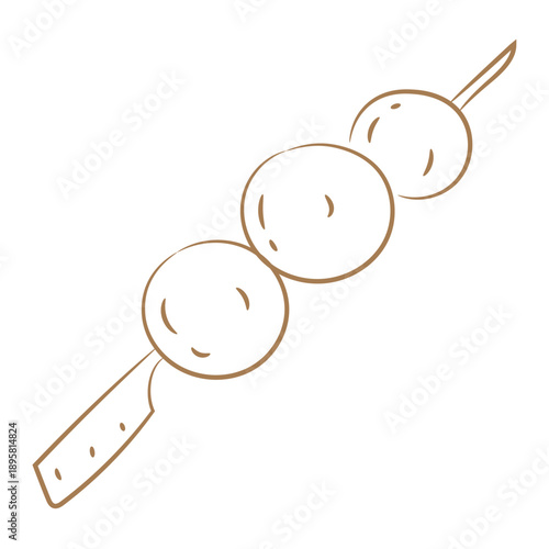 Hand-Drawn Japanese Dango Skewer Dessert Line Art Icon
