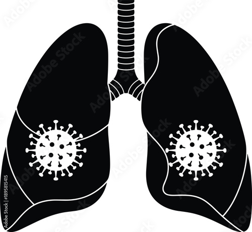 Human Lungs Silhouette Vector Illustration Featuring Viral Cells Or Bacteria Concept For Respiratory System Disease Pneumonia Coronavirus Pandemic And Medical Healthcare Education Design