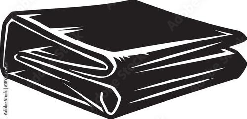 Black folded newspaper with white outline on plain background