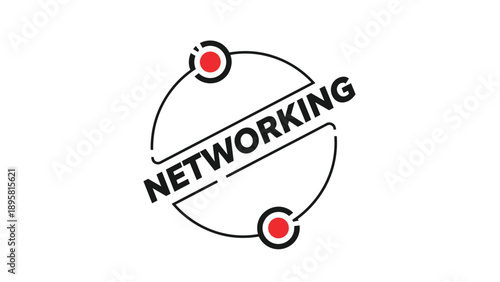Networking logo features two red nodes connected by a circular path representing global connectivity and communication.
