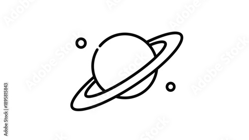 Line art illustration of the planet Saturn with its iconic rings is depicted against a clean white background.
