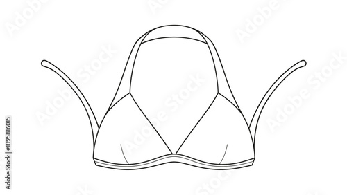Outline of a simple bikini top shows the basic design of swimwear for women used for swimming and beach activities.