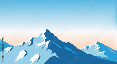 Flat Vector Mountain Landscape with Snow Capped Peaks and Copy Space