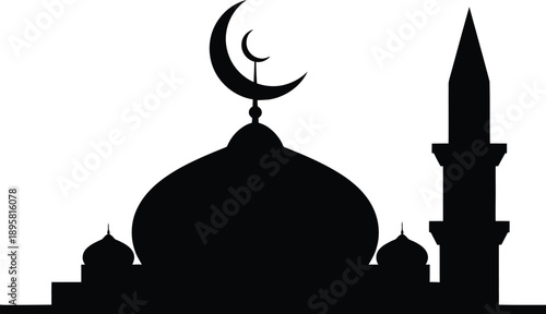 Silhouette of mosque with crescent moon