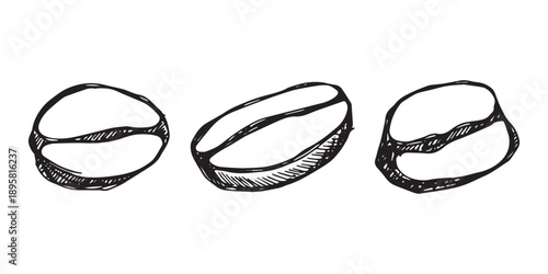 Set of hand drawn fresh roasted coffee bean Arabica robusta seed doodle Single element for design print packaging label decor