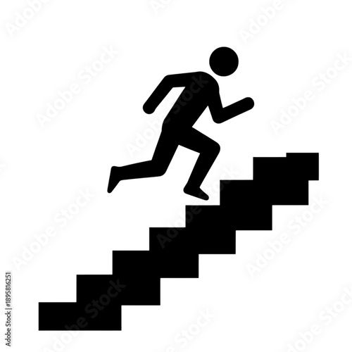 Line icon of a person running up stairs.