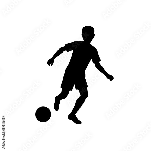Line icon of a soccer player dribbling a ball.