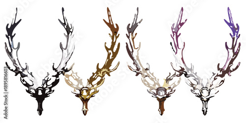 Abstract antler like forms in varying colors against a black background
