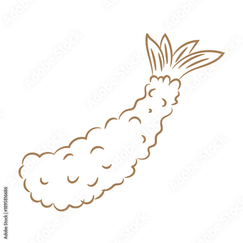 Japanese Tempura Shrimp Handdrawn Line Art Style Illustration