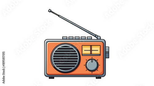 Vintage orange radio with a long antenna and knobs is a classic piece of audio equipment for listening to music.