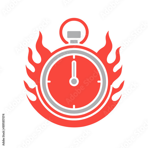 Stopwatch icon with flames around it.