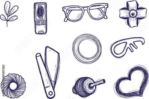 Hand drawn everyday objects in a collection