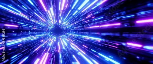 Wallpaper Mural Hyperspace Tunnel: Dynamic Blue & Purple Light Speed Animation Torontodigital.ca