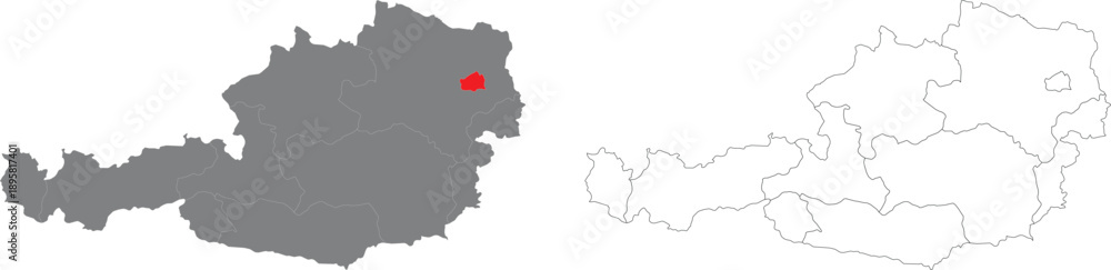 Fototapeta premium Austria Administrative Map Vector Set with States and Vienna Highlighted