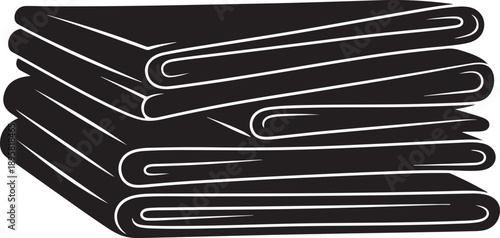 Stack of black folded towels with white outlines neatly