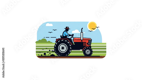farmer driving red tractor agriculture concept