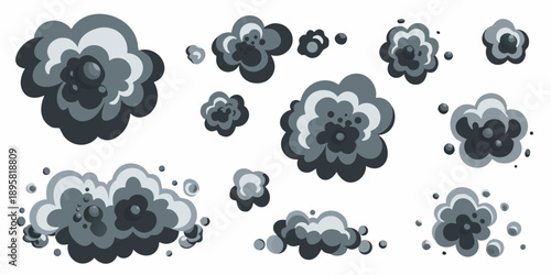 Abstract floral pattern with gray and white flower shapes on a white background