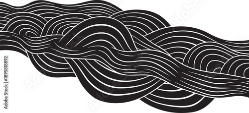 Black and white abstract braid design element isolated background