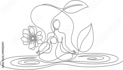 Woman meditating in lotus position with flower