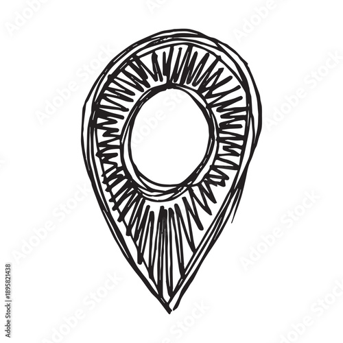 Hand drawn map pin Map marker pointer sign GPS and mapping tools Location pin symbol Pinpoint clipart in doodle style Single element for web, design
