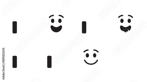 Emoticon Set with Various Facial Expressions in Simple Black and White Design for Digital Communication