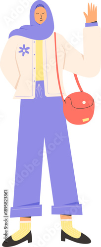 Modern Stylish Muslim Woman Wearing Hijab Greeting Illustration