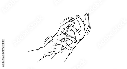 Simple line drawing of two hands holding each other gently.