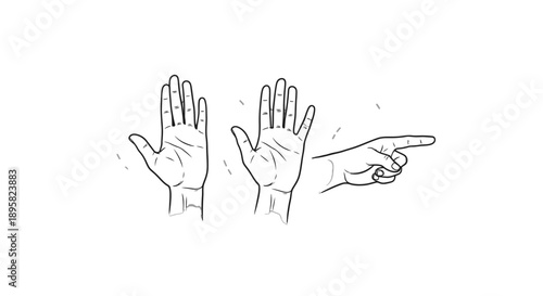 Simple line drawing of three hand gestures.