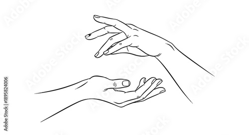 Simple Line Drawing of Two Hands Reaching Out to Each Other.