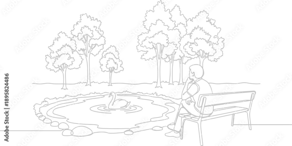 Obraz premium Man sitting on bench near fountain in park