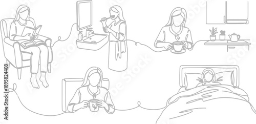 Woman enjoying coffee at different places in home