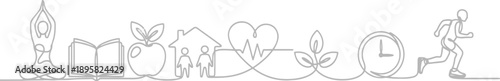 Healthy lifestyle elements in continuous line drawing